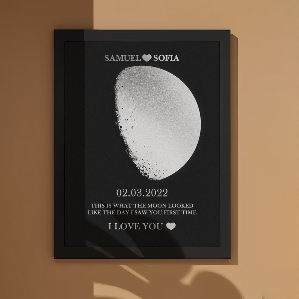 Custom Moon Phase Foil Print Wooden Frame Personalized Name and Text Family Gift