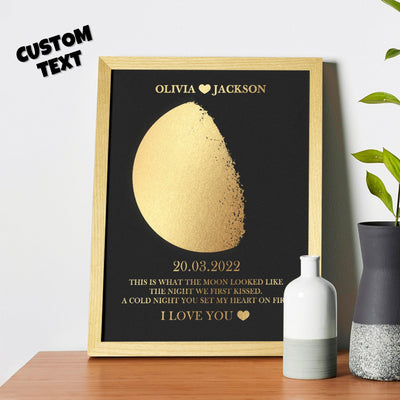 Custom Moon Phase Foil Print Wooden Frame Personalized Name and Text Family Gift - mysiliconefoodbag