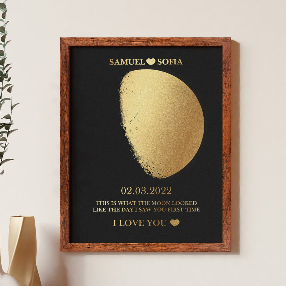 Custom Moon Phase Foil Print Wooden Frame Personalized Name and Text Family Gift