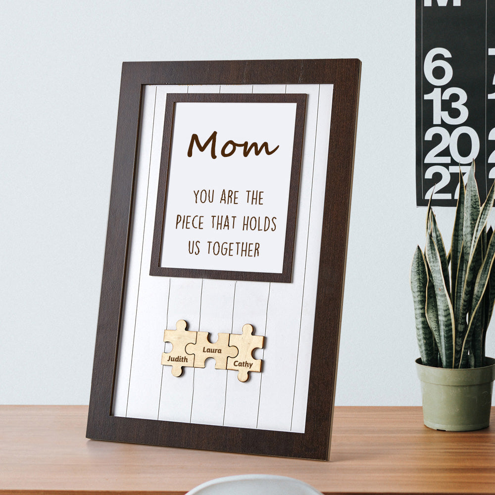 Personalized Wooden Puzzle Frame Gift for Mom Custom Engraved Name Decor Mother's Day Gift