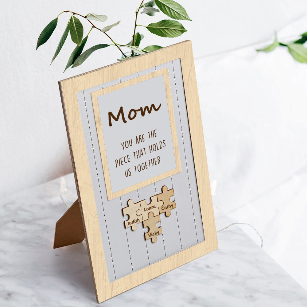 Personalized Wooden Puzzle Frame Gift for Mom Custom Engraved Name Decor Mother's Day Gift