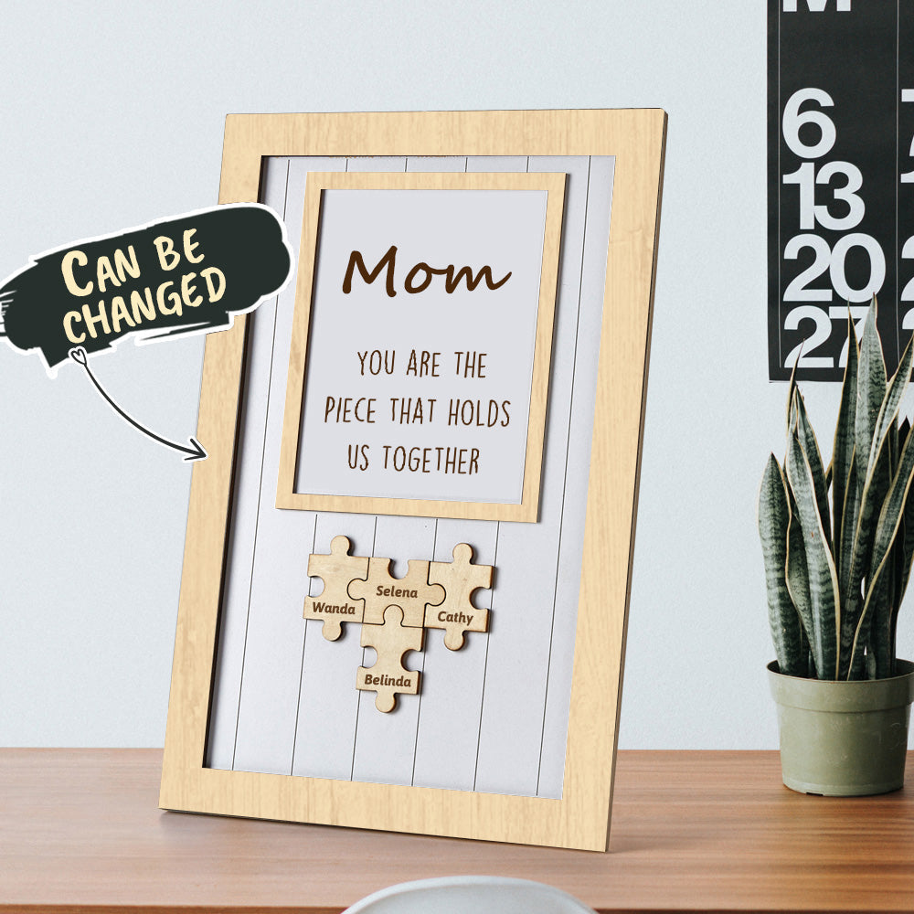 Personalized Wooden Puzzle Frame Gift for Mom Custom Engraved Name Decor Mother's Day Gift