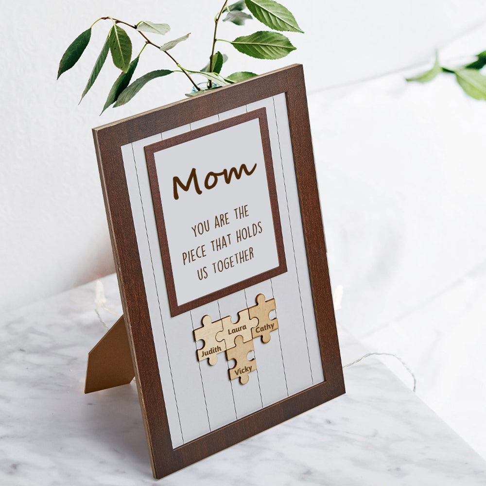 Custom Mom Wooden Puzzle Frame Personalised Engraved Name Decor Gift for Mother