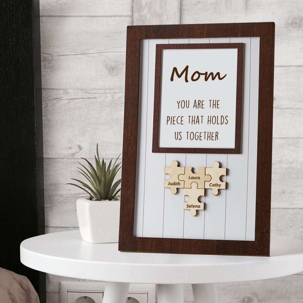 Personalized Wooden Puzzle Frame Gift for Mom Custom Engraved Name Decor Mother's Day Gift