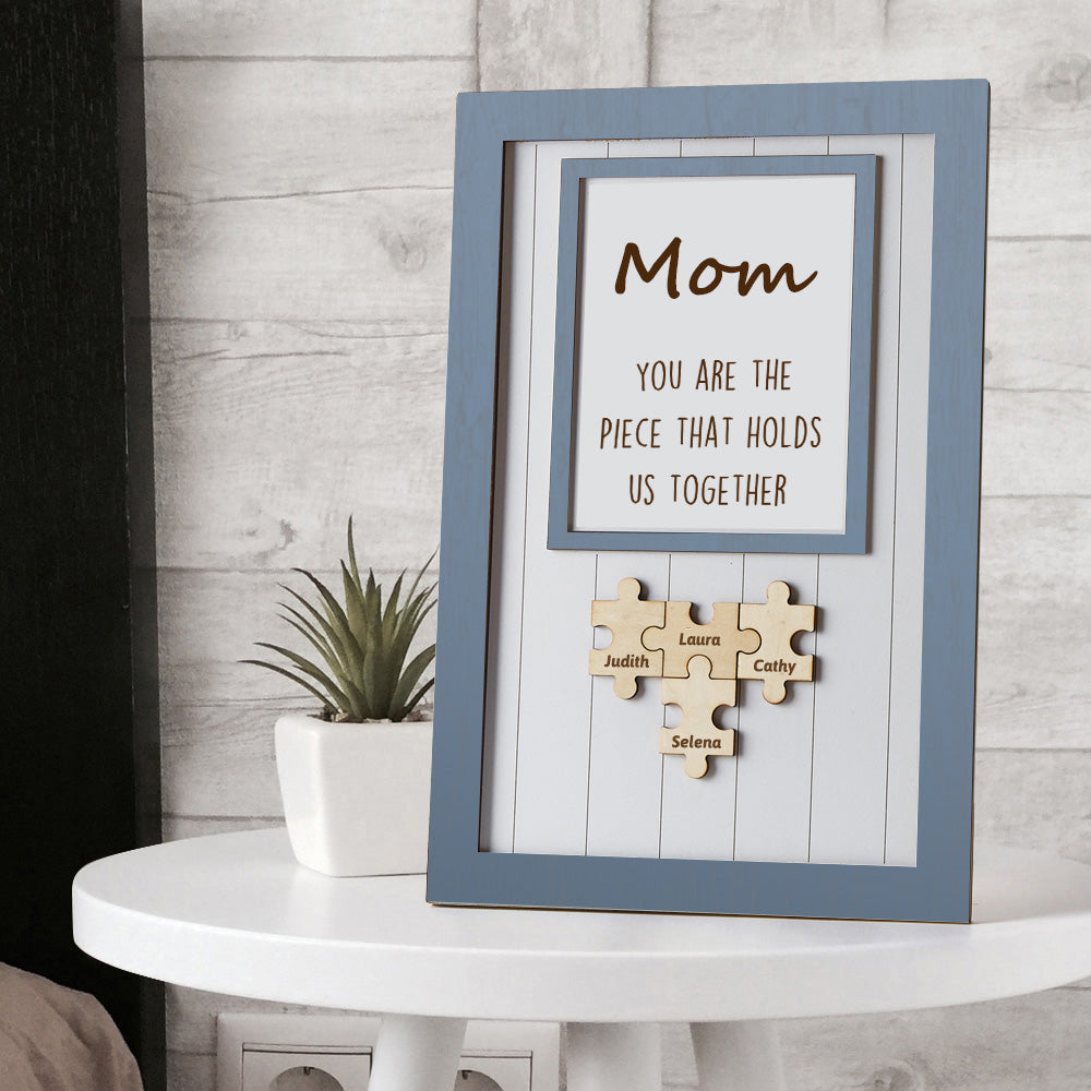 Personalized Wooden Puzzle Frame Gift for Mom Custom Engraved Name Decor Mother's Day Gift