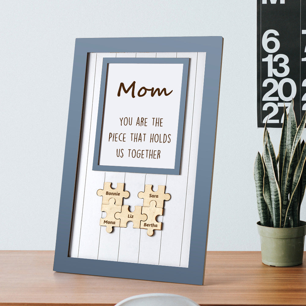 Personalized Wooden Puzzle Frame Gift for Mom Custom Engraved Name Decor Mother's Day Gift