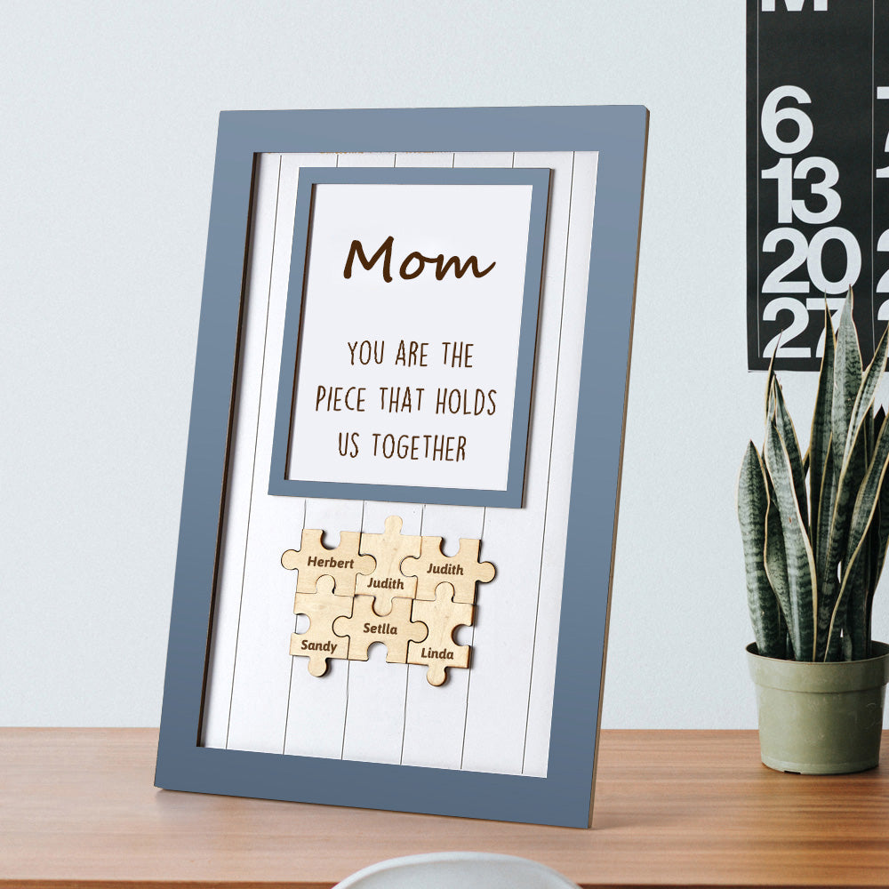 Personalized Wooden Puzzle Frame Gift for Mom Custom Engraved Name Decor Mother's Day Gift