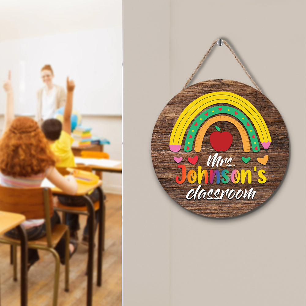 Custom Teacher Name Sign for Door, Teacher Personalized Rainbow Sign