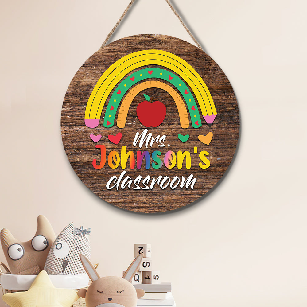 Custom Teacher Name Sign for Door, Teacher Personalized Rainbow Sign