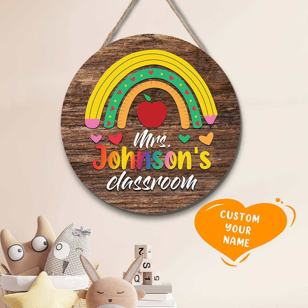 Custom Teacher Name Sign for Door, Teacher Personalized Rainbow Sign