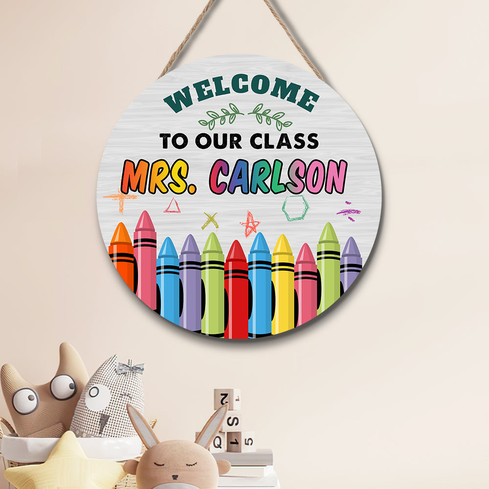 Custom Name Teacher Crayon Sign for Door, Teacher Welcome Gift