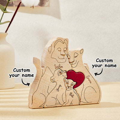 Personalized Wooden Lion Puzzle Custom Lion Family Names Puzzle Home Decor Gifts - mysiliconefoodbag
