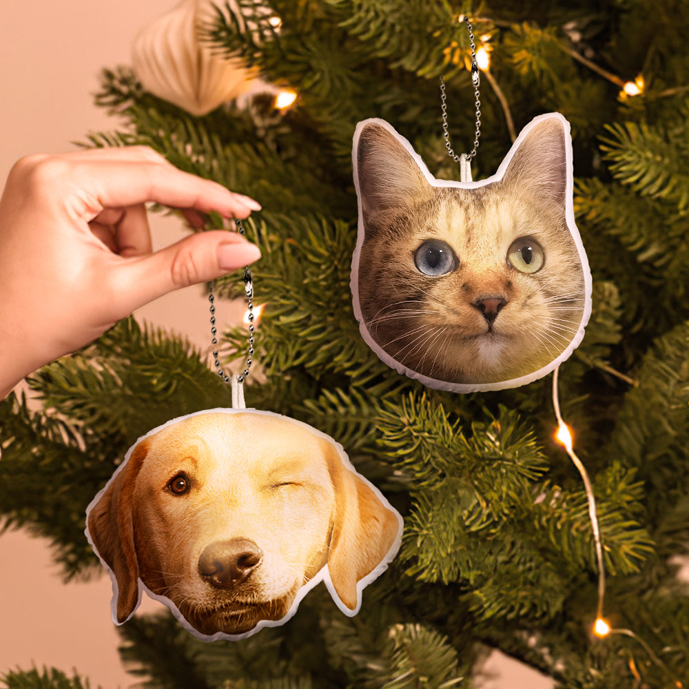 Custom Cat Face Mini Plush Hanging Ornaments with Voice Decorations for Christmas Gifts