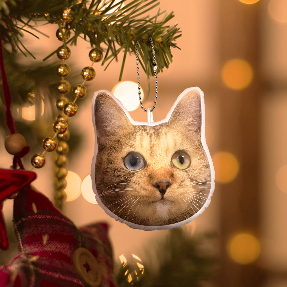 Custom Cat Face Mini Plush Hanging Ornaments with Voice Decorations for Christmas Gifts