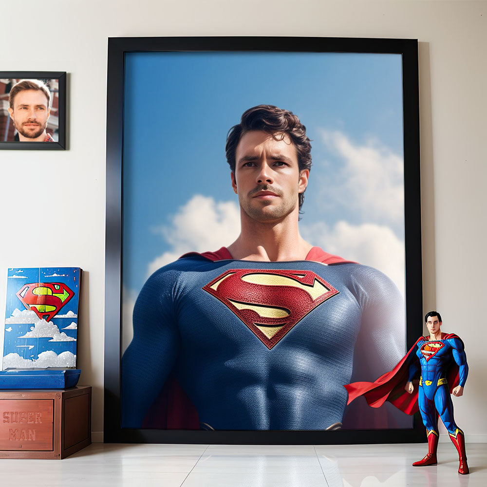 Personalized Portrait from Photo Custom Face Superman Wooden Frame Gifts for Kids / Son