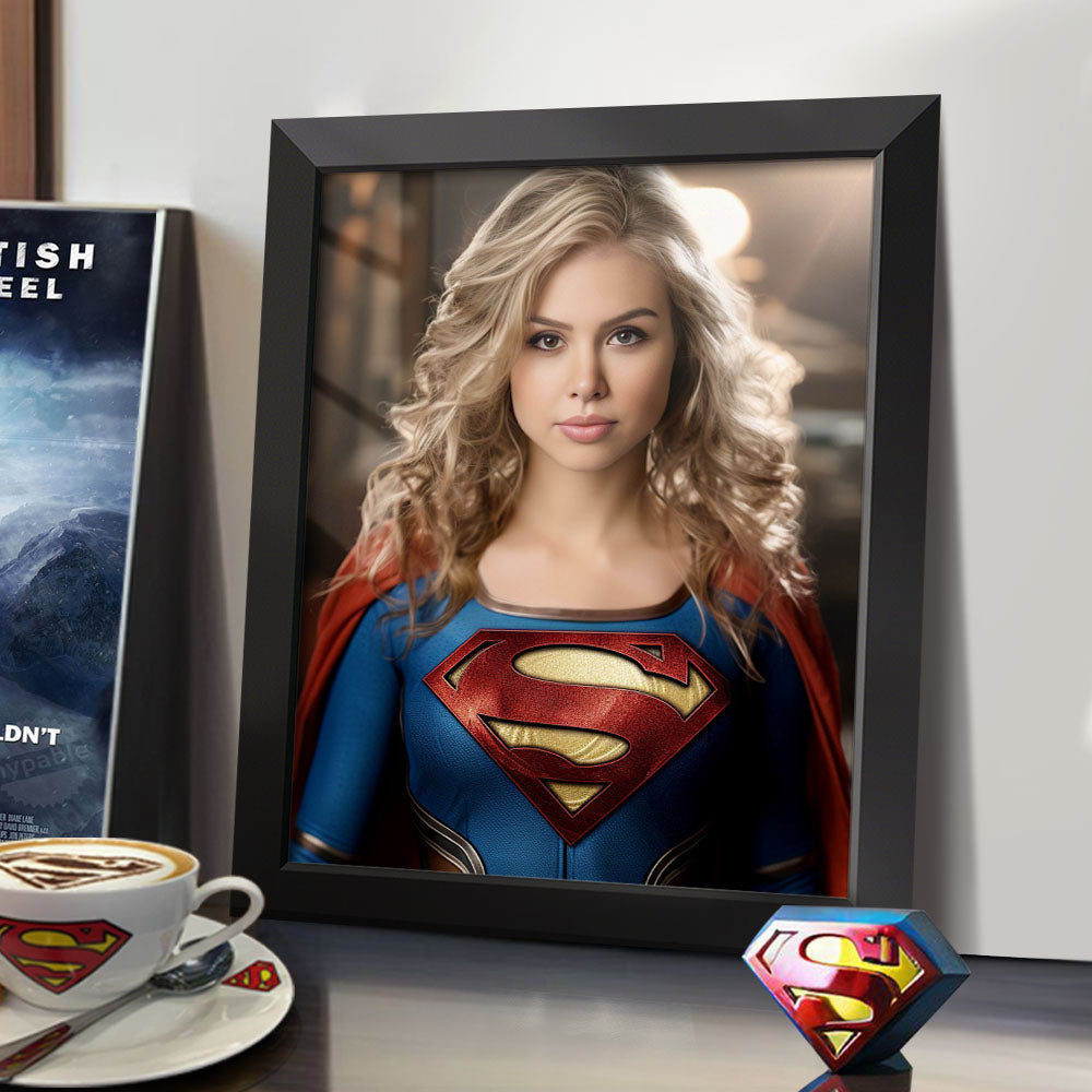 Custom Face Superwoman Personalized Portrait from Photo Wooden Frame Gifts for Kids / Girl