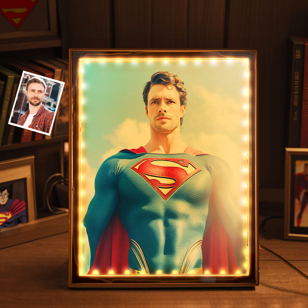 Custom Face Superman Mirror Light Gifts for Kids / Son Personalized Portrait from Photo