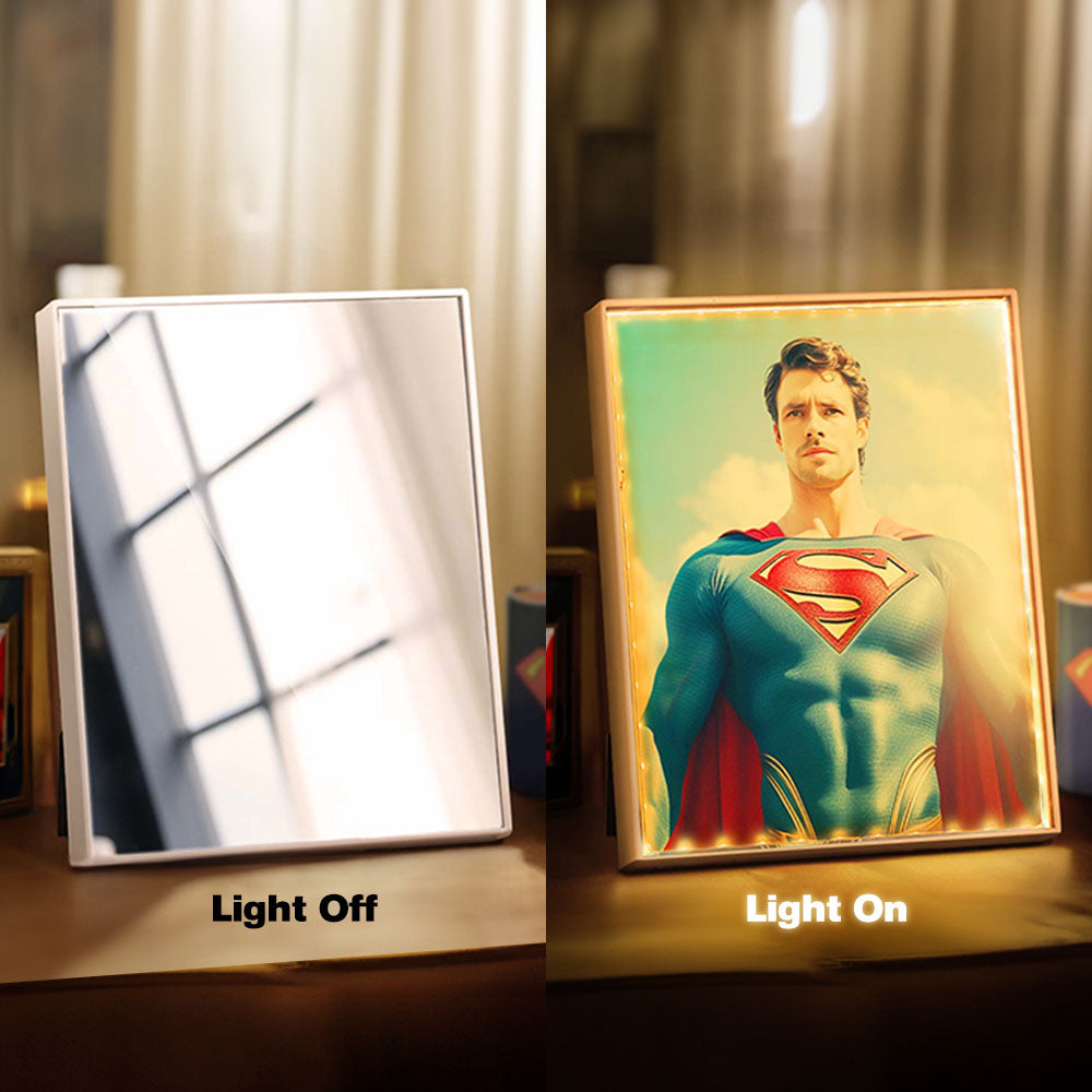 Custom Face Superman Mirror Light Gifts for Kids / Son Personalized Portrait from Photo