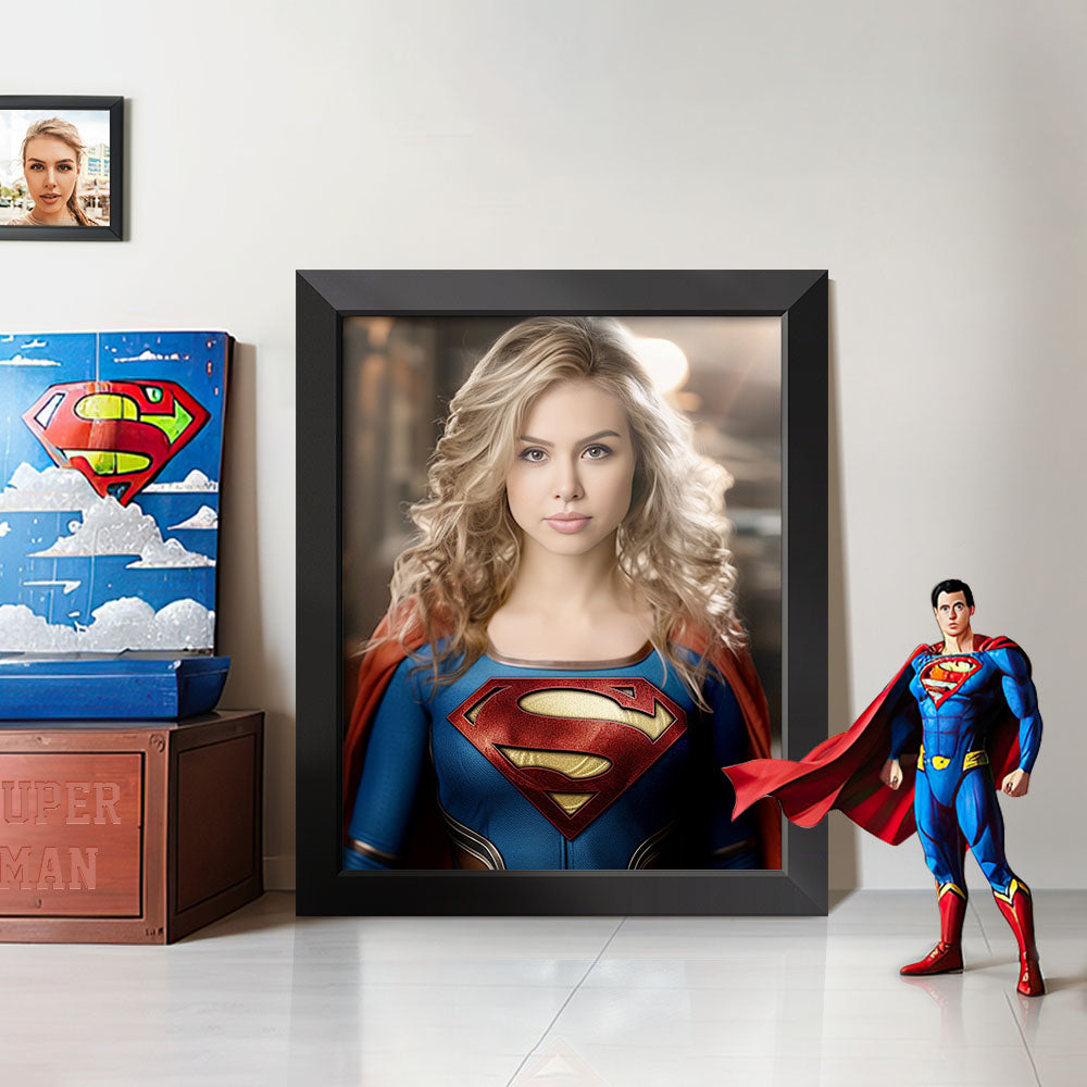 Custom Face Superwoman Personalized Photo Portrait Wooden Frame Gifts for Her / Mother