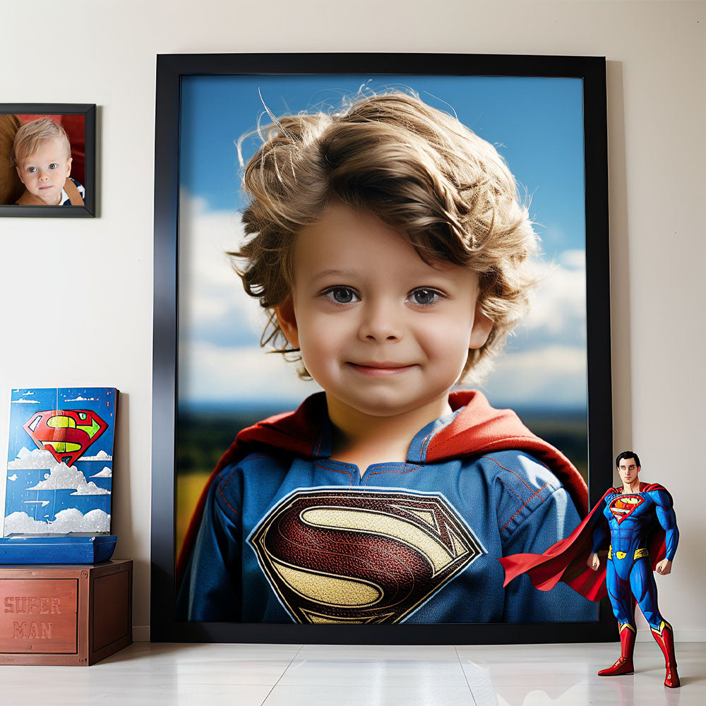 Personalized Portrait from Photo Custom Face Superman Frame Gifts for Him / Father