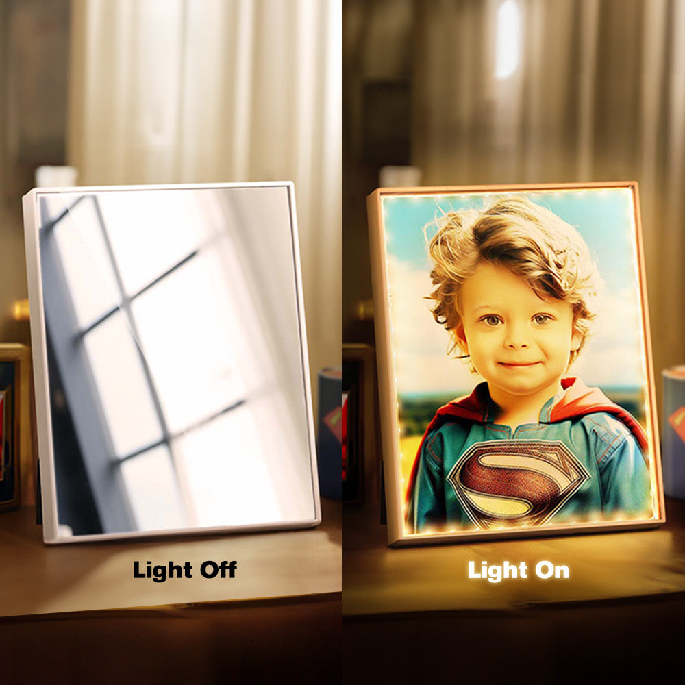 Custom Face Superman Mirror Light Gifts for Kids / Son Personalized Portrait from Photo