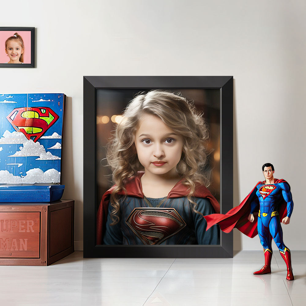 Custom Face Superwoman Personalized Photo Portrait Wooden Frame Gifts for Her / Mother