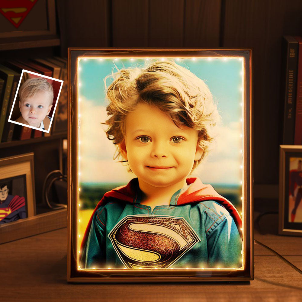 Personalized Photo Portrait Custom Face Superman Mirror Light Gifts for Him / Father