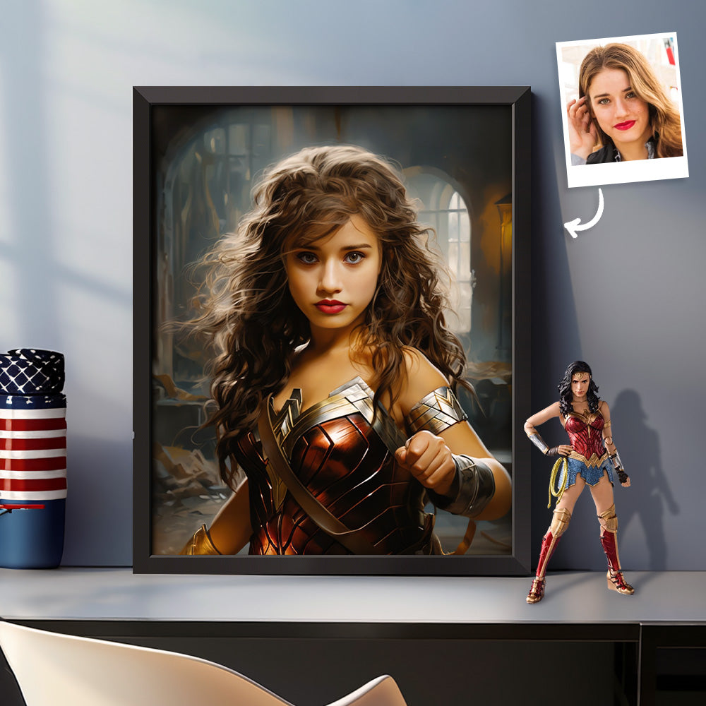 Custom Face Wonder Woman Frame Gifts for Her Personalized Portrait from Photo