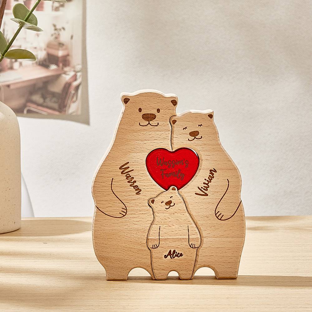 Personalized Wooden Bears Custom Family Member Names Puzzle Home Decor Gifts
