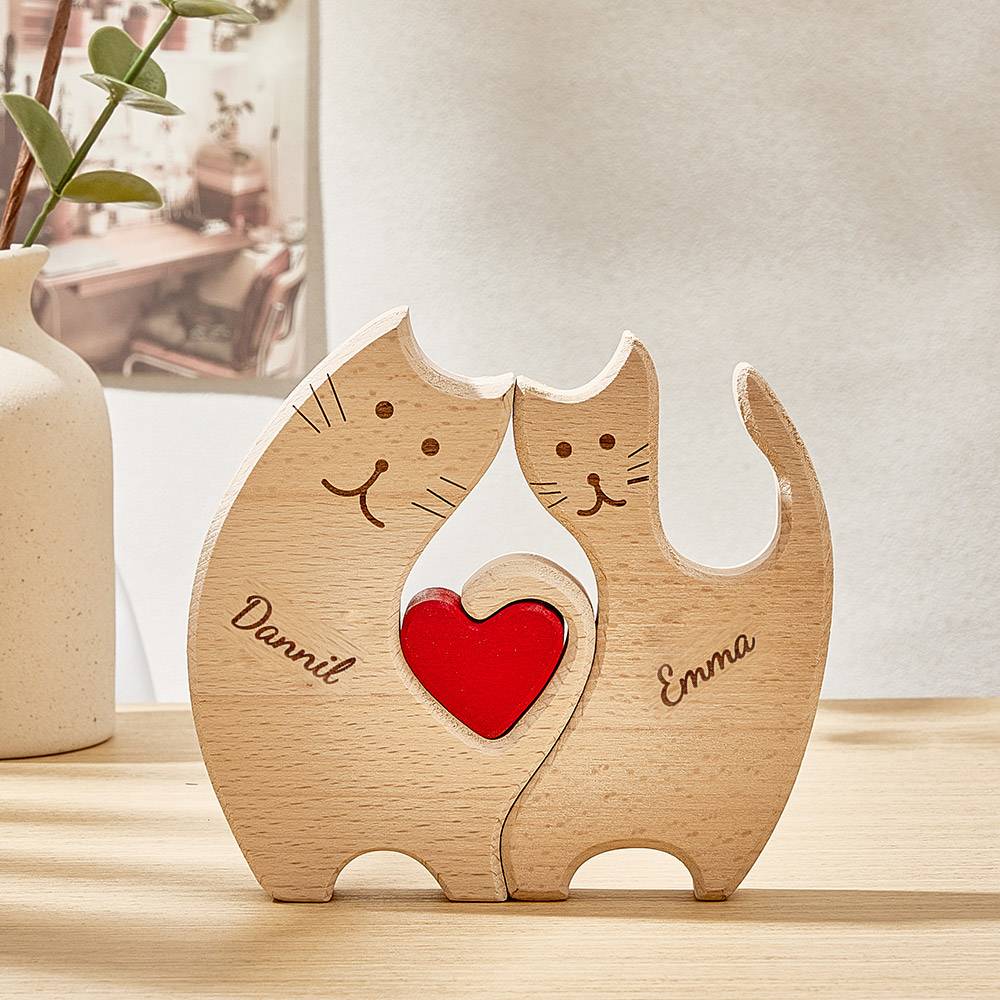 Personalized Wooden Cats Custom Family Member Names Puzzle Home Decor Gifts