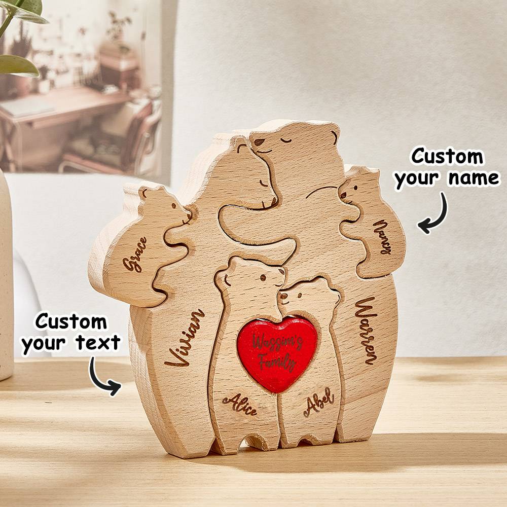 Personalized Wooden Hug Bears Custom Family Member Names Puzzle Home Decor Gifts