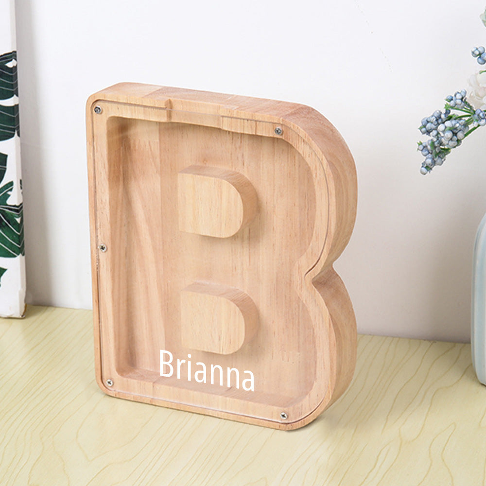 Personalized Letter Piggy Bank Custom Name Wooden Engraved Letter Money Box Gift for Kids