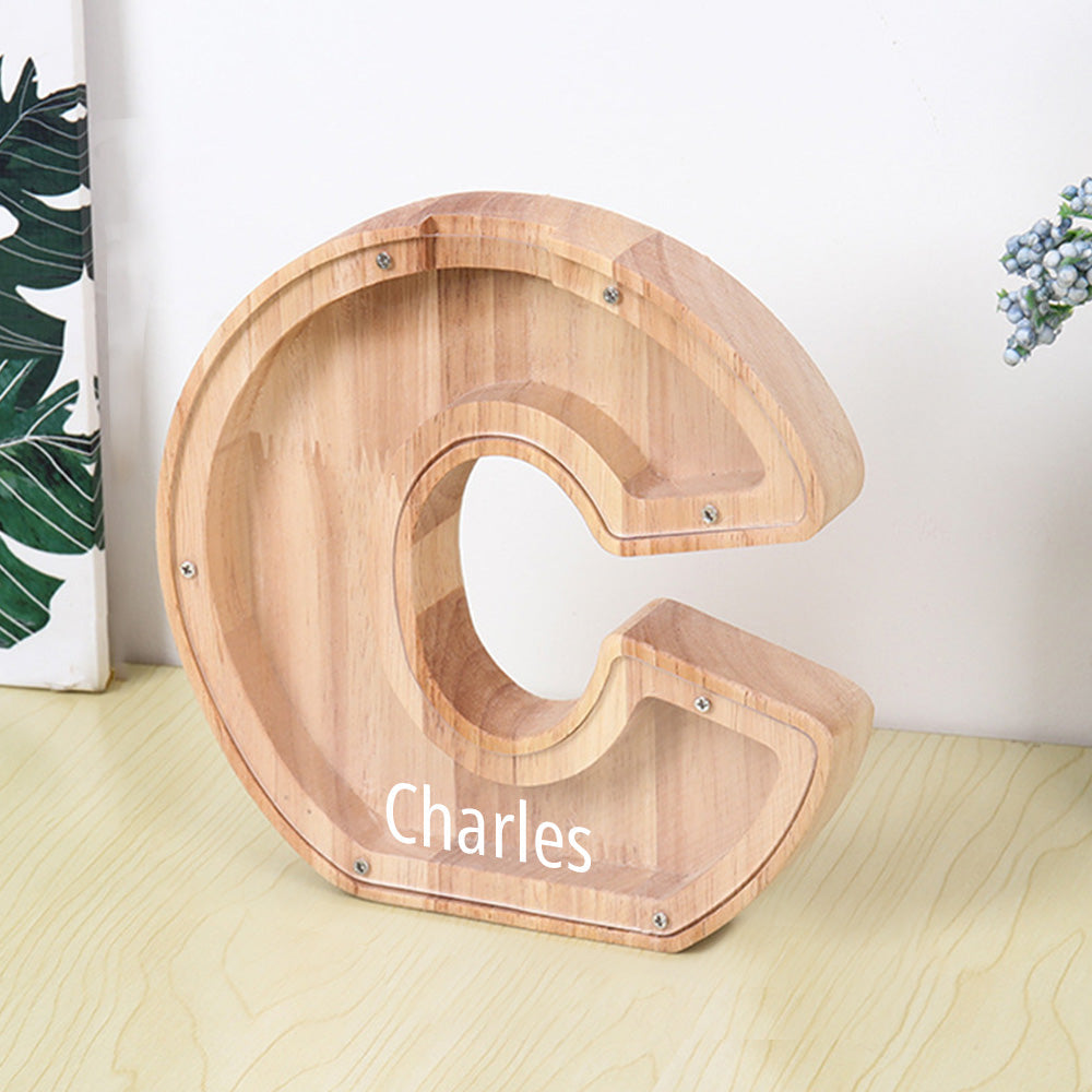 Personalized Letter Piggy Bank Custom Name Wooden Engraved Letter Money Box Gift for Kids