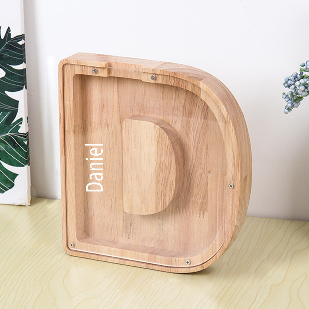 Personalized Letter Piggy Bank Custom Name Wooden Engraved Letter Money Box Gift for Kids