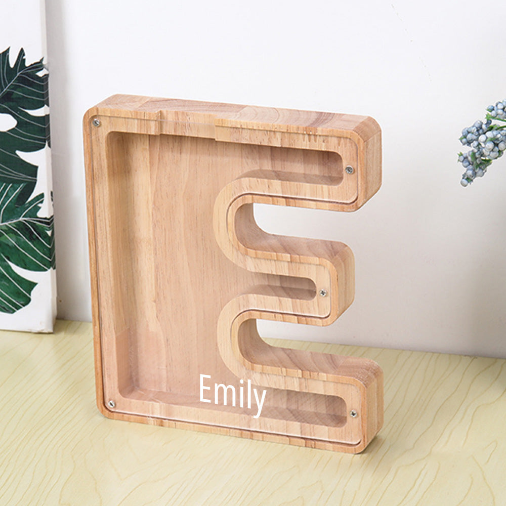 Personalized Letter Piggy Bank Custom Name Wooden Engraved Letter Money Box Gift for Kids