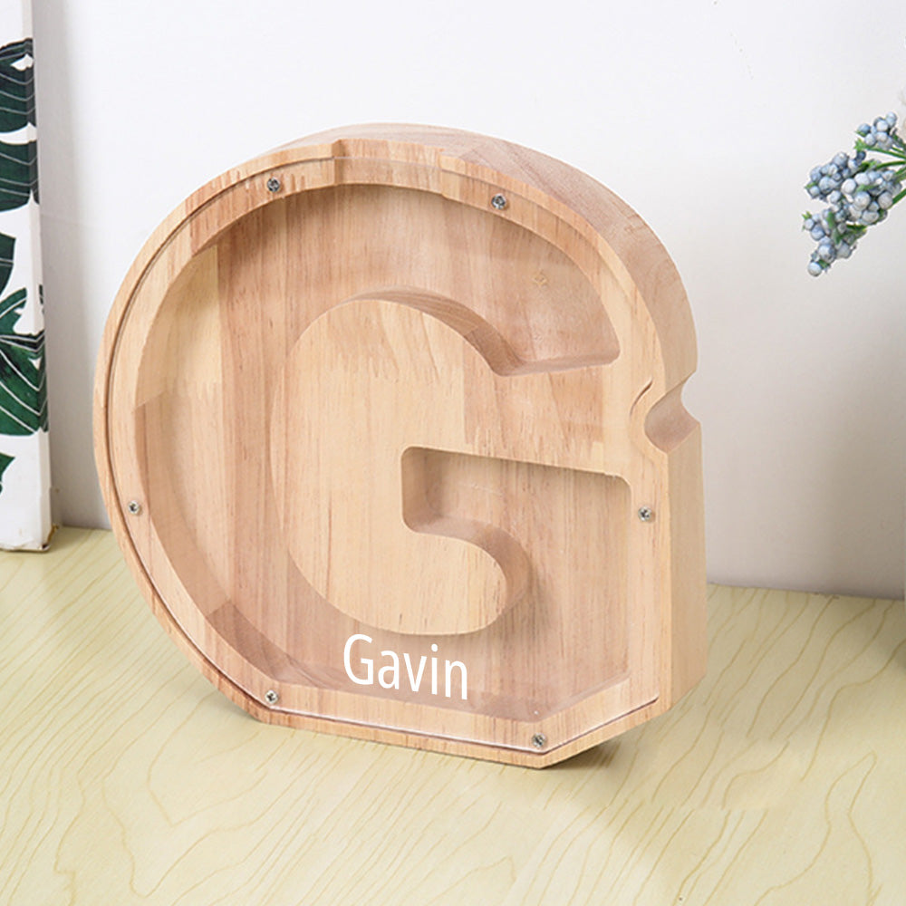 Personalized Letter Piggy Bank Custom Name Wooden Engraved Letter Money Box Gift for Kids