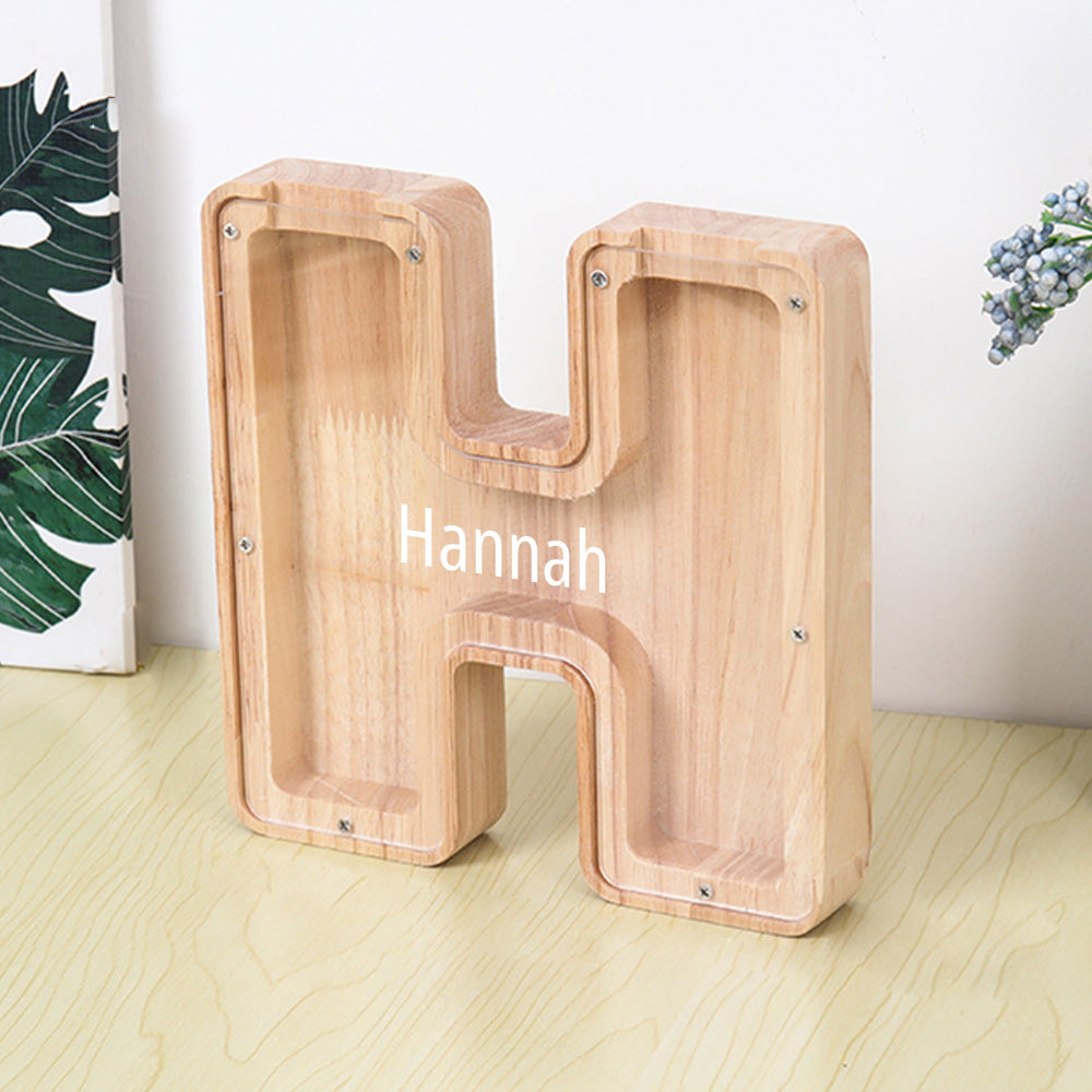 Personalized Letter Piggy Bank Custom Name Wooden Engraved Letter Money Box Gift for Kids