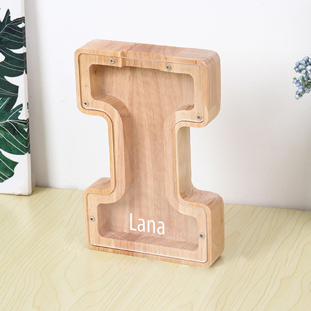 Personalized Letter Piggy Bank Custom Name Wooden Engraved Letter Money Box Gift for Kids