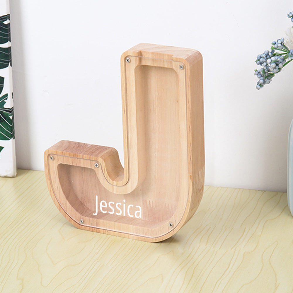 Personalized Letter Piggy Bank Custom Name Wooden Engraved Letter Money Box Gift for Kids