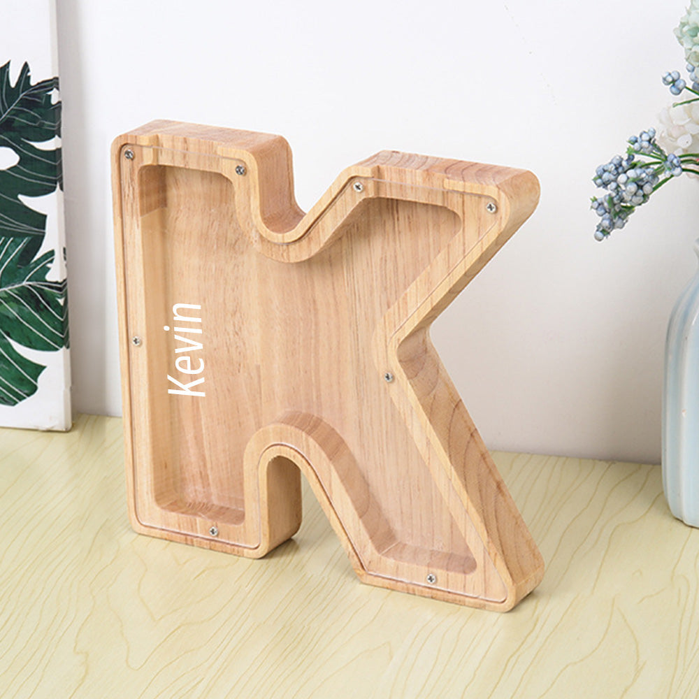 Personalized Letter Piggy Bank Custom Name Wooden Engraved Letter Money Box Gift for Kids