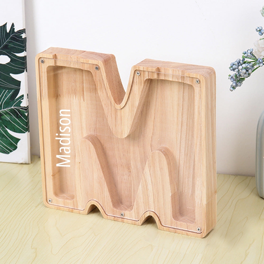 Personalized Letter Piggy Bank Custom Name Wooden Engraved Letter Money Box Gift for Kids