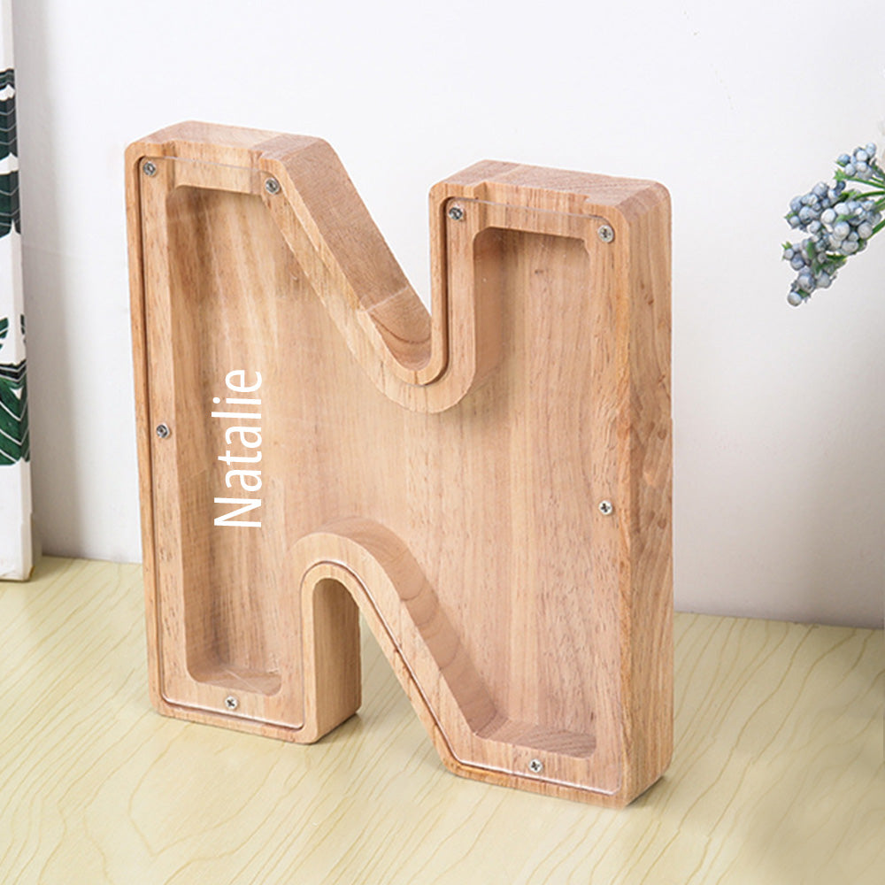 Personalized Letter Piggy Bank Custom Name Wooden Engraved Letter Money Box Gift for Kids