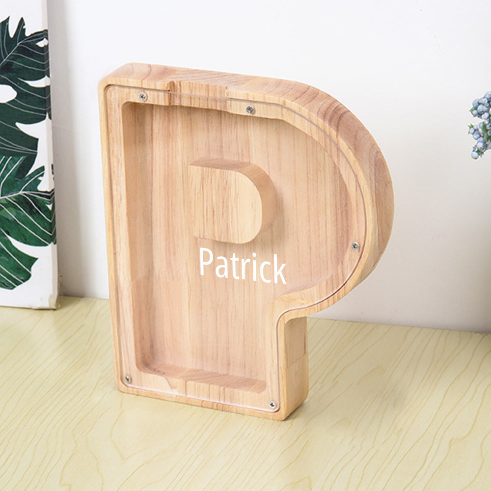 Personalized Letter Piggy Bank Custom Name Wooden Engraved Letter Money Box Gift for Kids