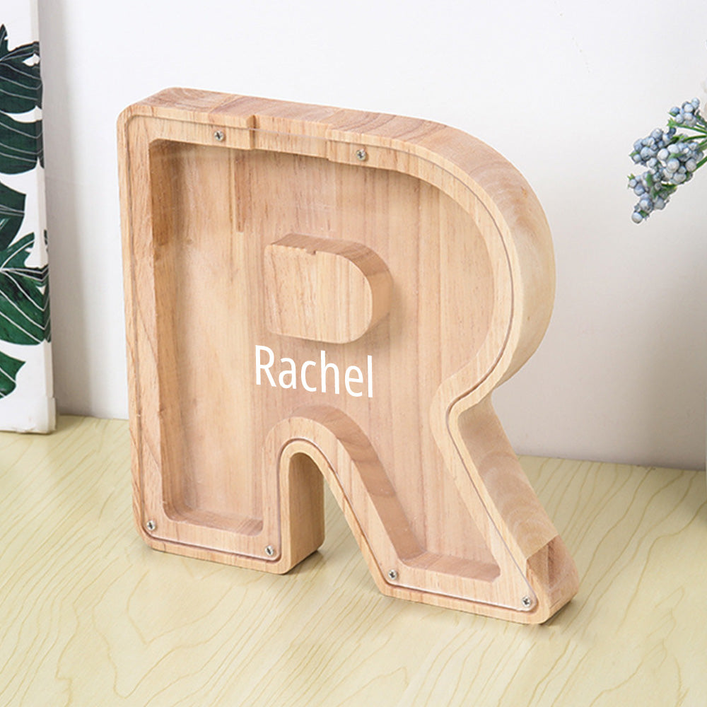 Personalized Letter Piggy Bank Custom Name Wooden Engraved Letter Money Box Gift for Kids