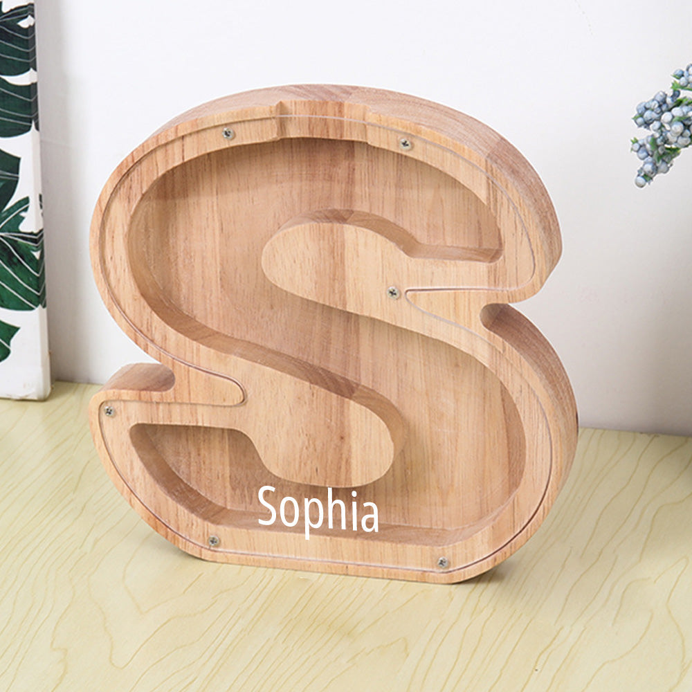 Personalized Letter Piggy Bank Custom Name Wooden Engraved Letter Money Box Gift for Kids