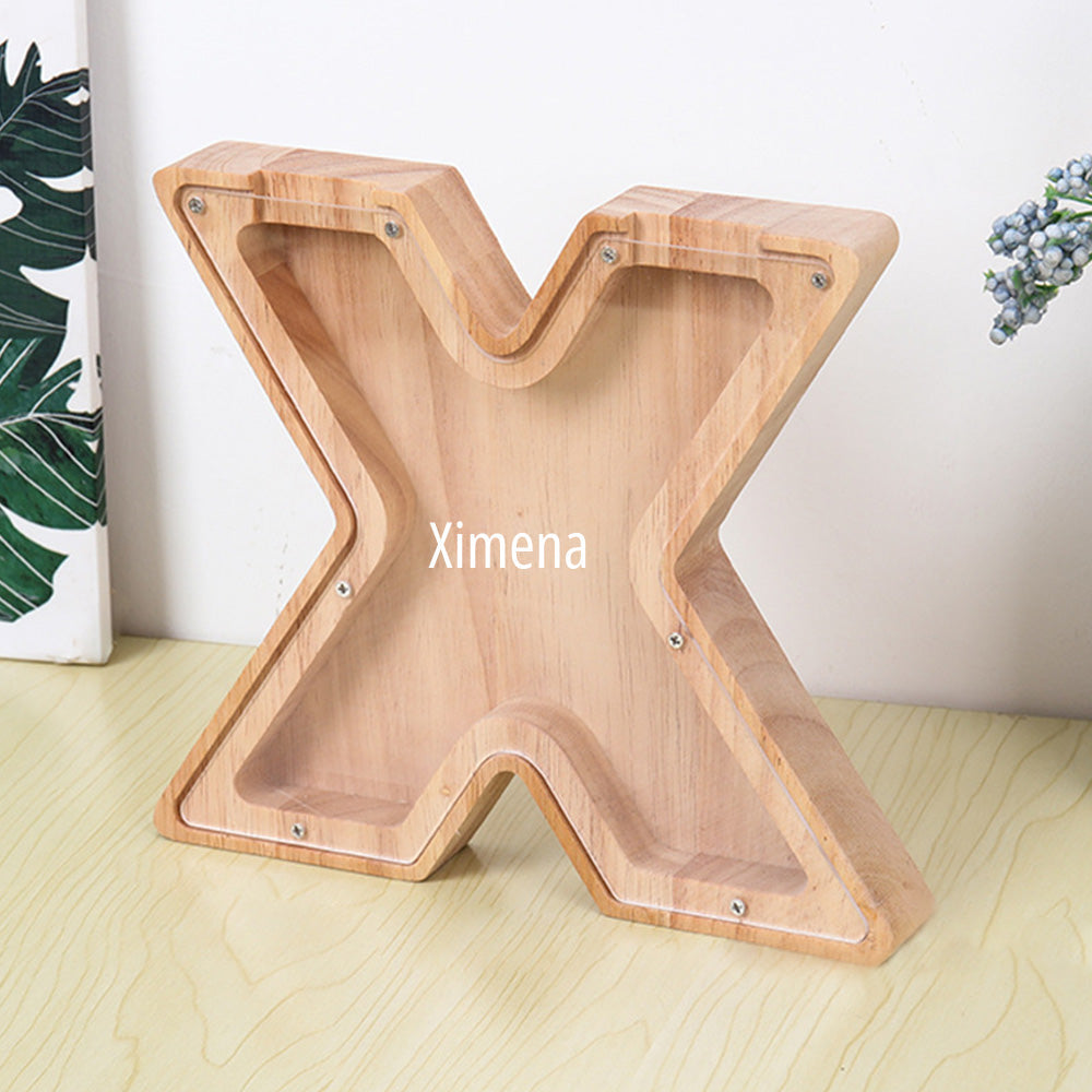 Personalized Letter Piggy Bank Custom Name Wooden Engraved Letter Money Box Gift for Kids