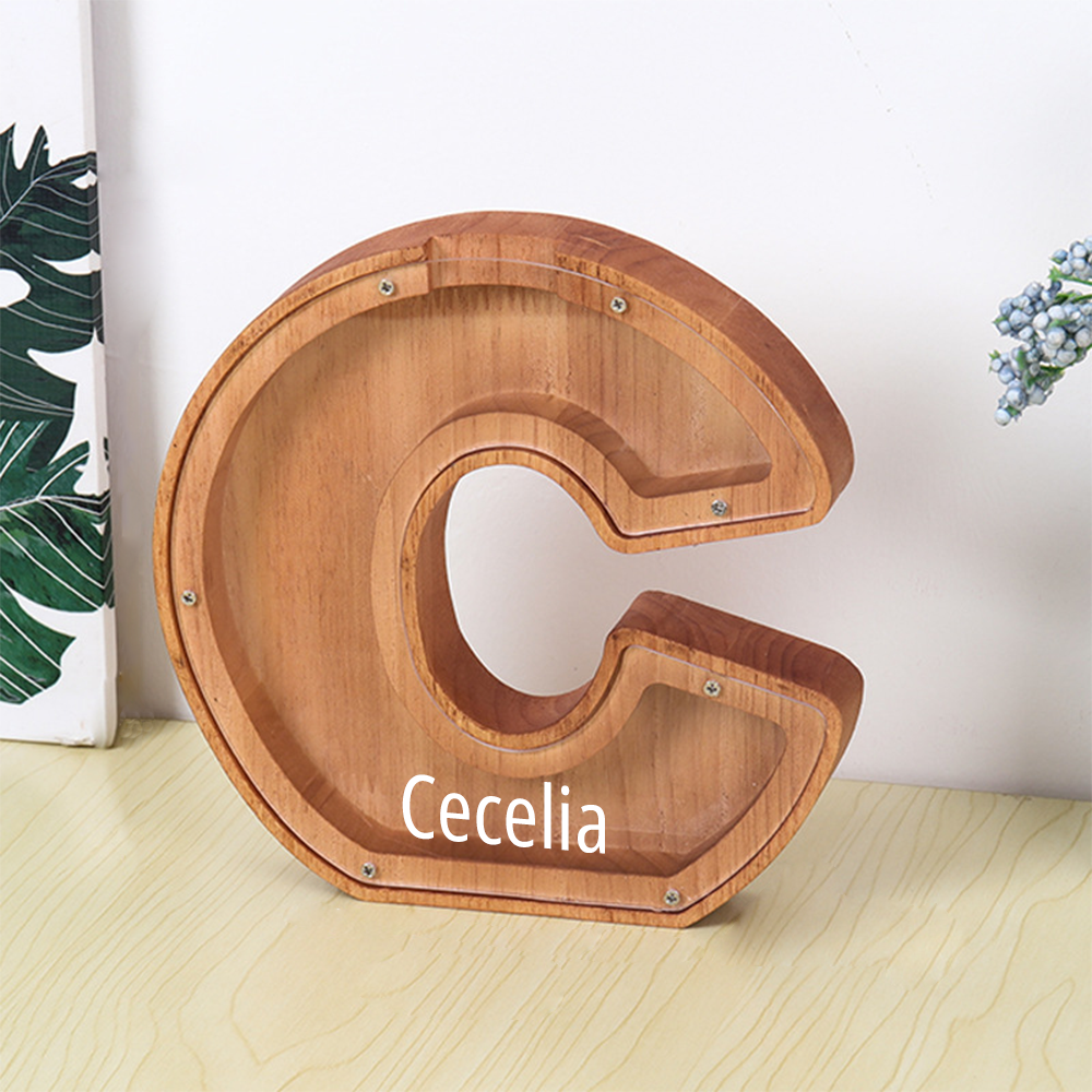 Personalized Letter Piggy Bank Custom Name Wooden Engraved Letter Money Box Gift for Kids