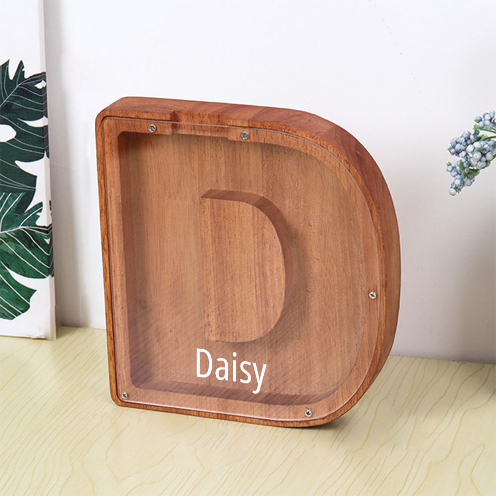 Personalized Letter Piggy Bank Custom Name Wooden Engraved Letter Money Box Gift for Kids