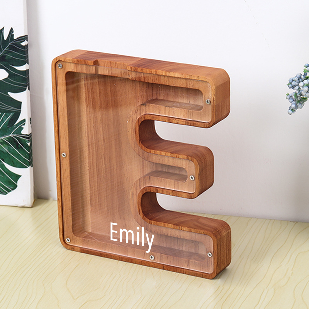 Personalized Letter Piggy Bank Custom Name Wooden Engraved Letter Money Box Gift for Kids