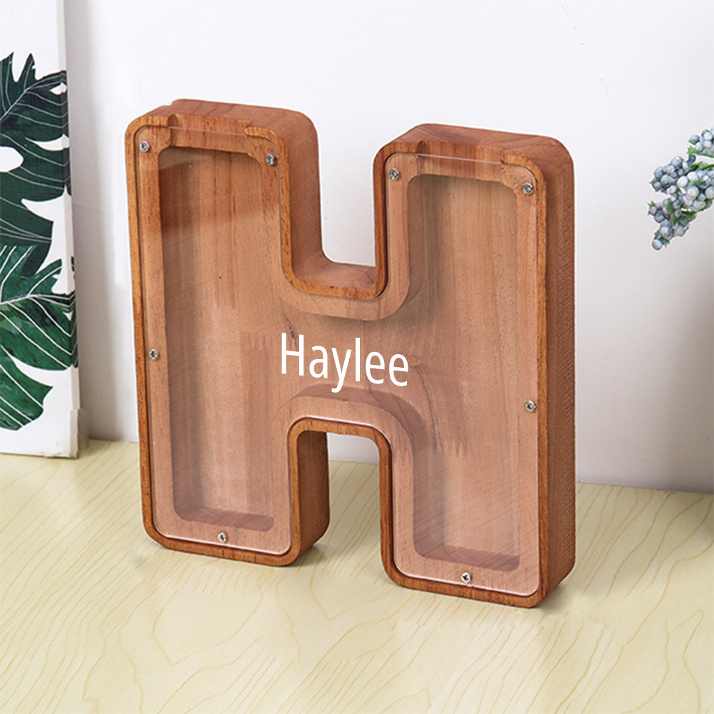 Personalized Letter Piggy Bank Custom Name Wooden Engraved Letter Money Box Gift for Kids